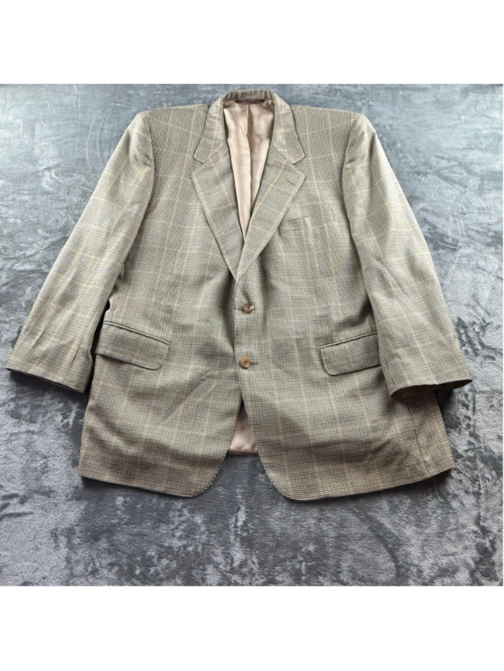 Holt Renfrew Samuelsohn Blazer Men 48R Silk Wool Micro Check Quiet Luxury Beige - Picture 10 of 16